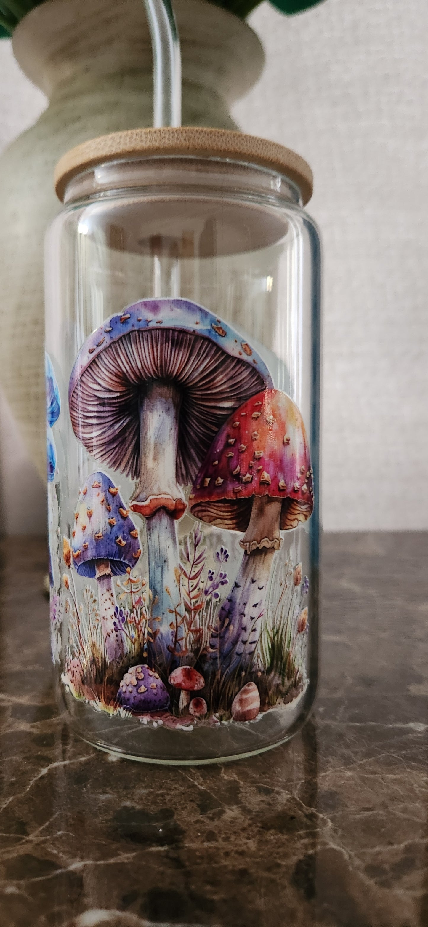 Glass Tumbler 16 oz Mushroom